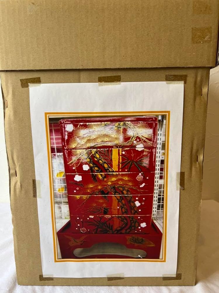 新品未使用会津塗五段重箱台付き　慶事松竹梅鶴亀柄 Amazon.co.jp: 会津塗り五段重箱台付き 慶事松竹梅鶴亀柄